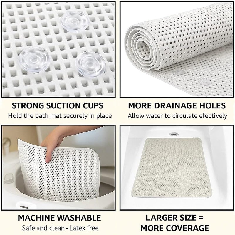Homestyle Bathtub and Shower Soft Waffle Cushioned Texture Spa Bathroom Shower and Bath Mat Non Slip 27.5" x 16" with Suction Cups and Drain Holes - Image 2